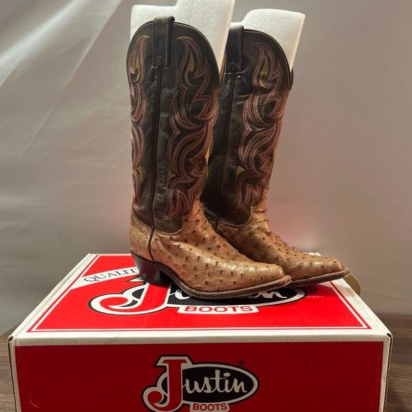 Justin Tan Pint Ostrich with Brown uppers  size 6B - Picture 1 of 7